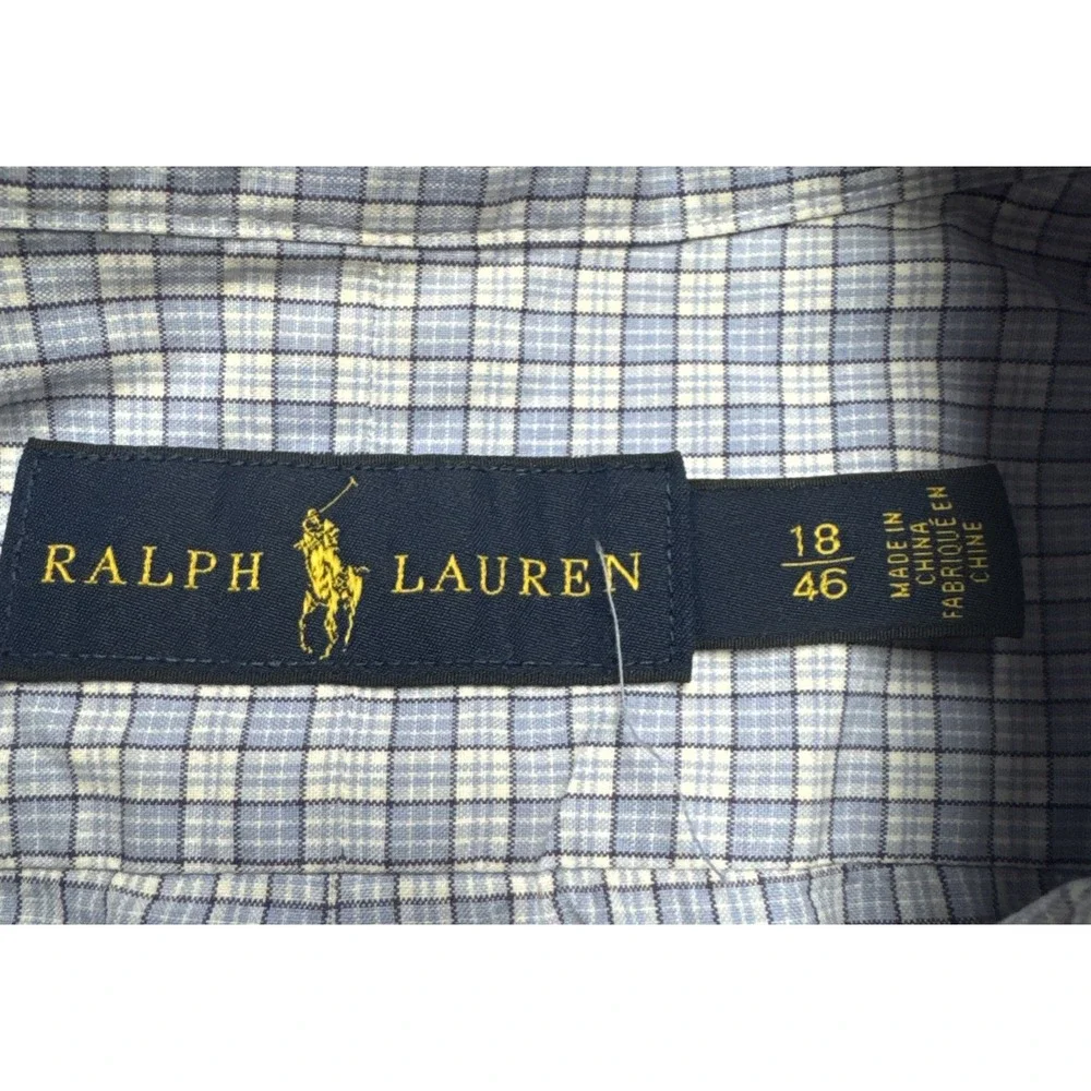 Polo Ralph Lauren Men's Blue Plaid Dress Button Front Shirt Sz 18 46 Pony Logo‎ - Picture 3 of 7